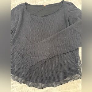 Free People Black Mesh Long Sleeve Top